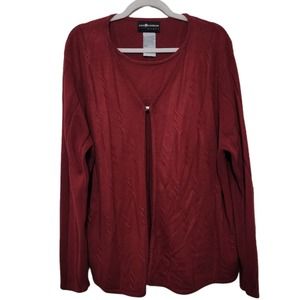 Sag Harbor Woman Red Knit Cardigan with Built In Top